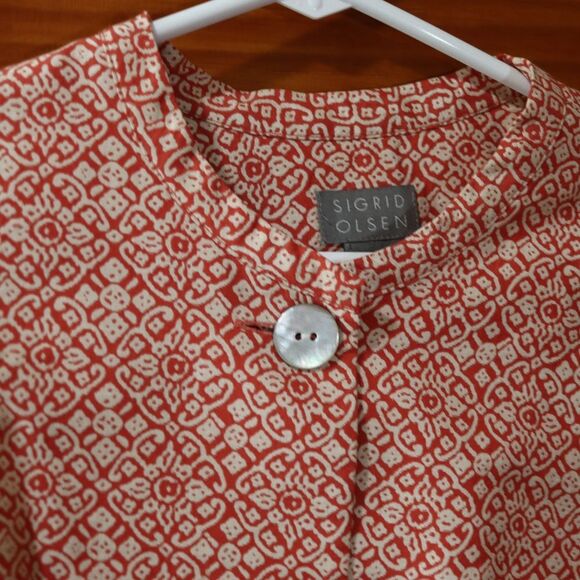 Y2K Sigrid Olsen Red & White Patterned Blazer Jacket Size 10 - Picture 3 of 11